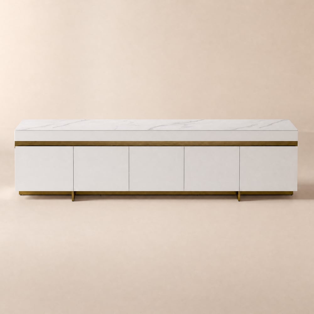 218 cm White Sintered Stone Top TV Stand with 4 Drawers window image