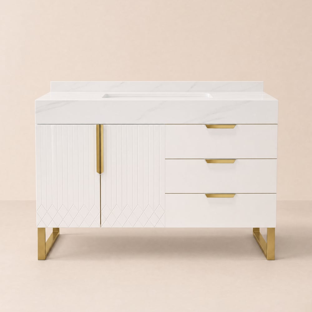 Aro 35" Freestanding Single Bathroom Vanity with Sink, Sintered Stone Top window image