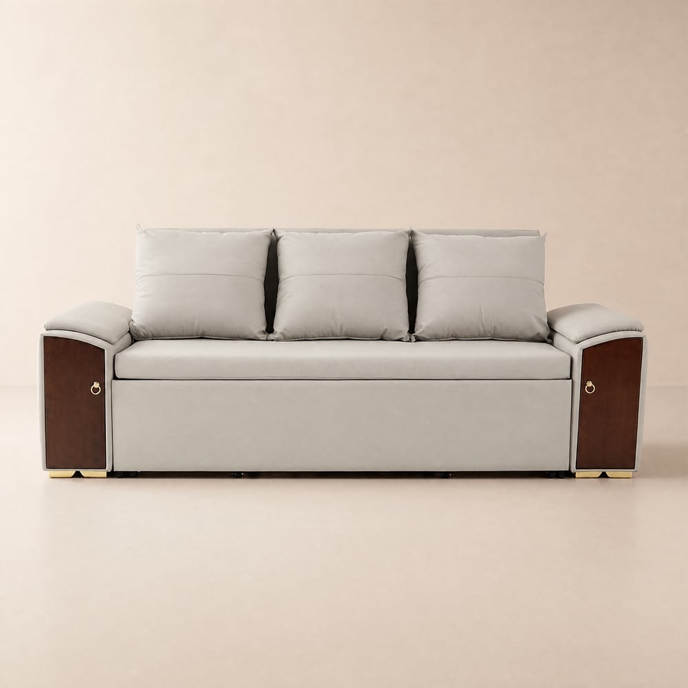 94.5" Gray Pull Out Sofa Bed Convertible Leath-Aire Sleeper with Lift-top Coffee Table window image
