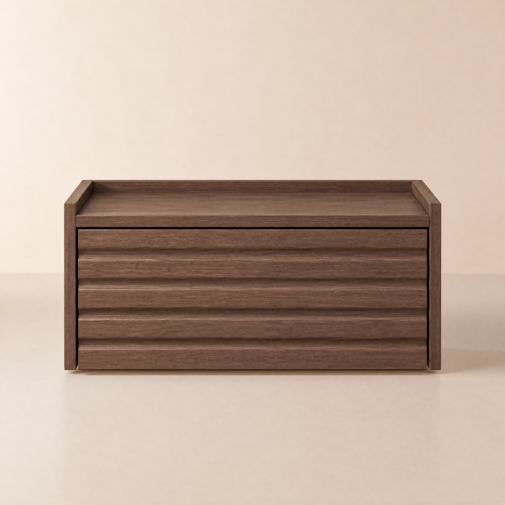 Table de chevet flottante à 1 tiroir en bois avec lumière et station de charge image de fenêtre