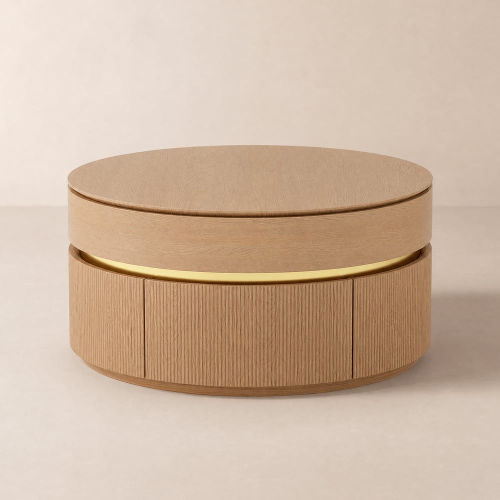 32" Fluted Lift-Top Round Coffee Table with 2 Drawers window image