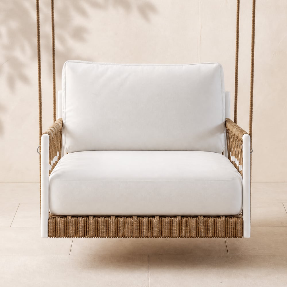 Ropipe Outdoor Aluminium & Rope Weave 1-Seater Swing Sofa in White window image