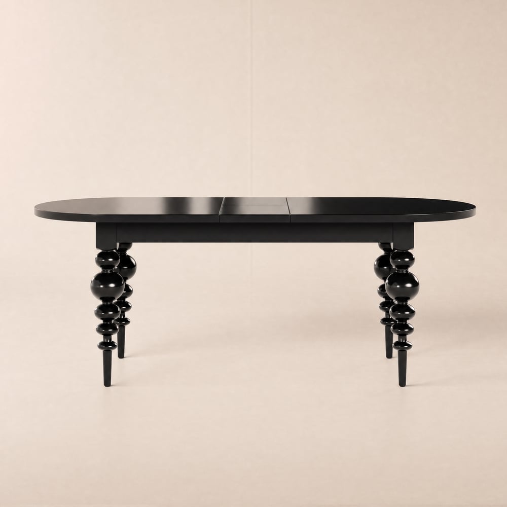 Tavolo da pranzo ovale allungabile in nero per 4–6 persone, 170 - 200 cm Immagine della finestra