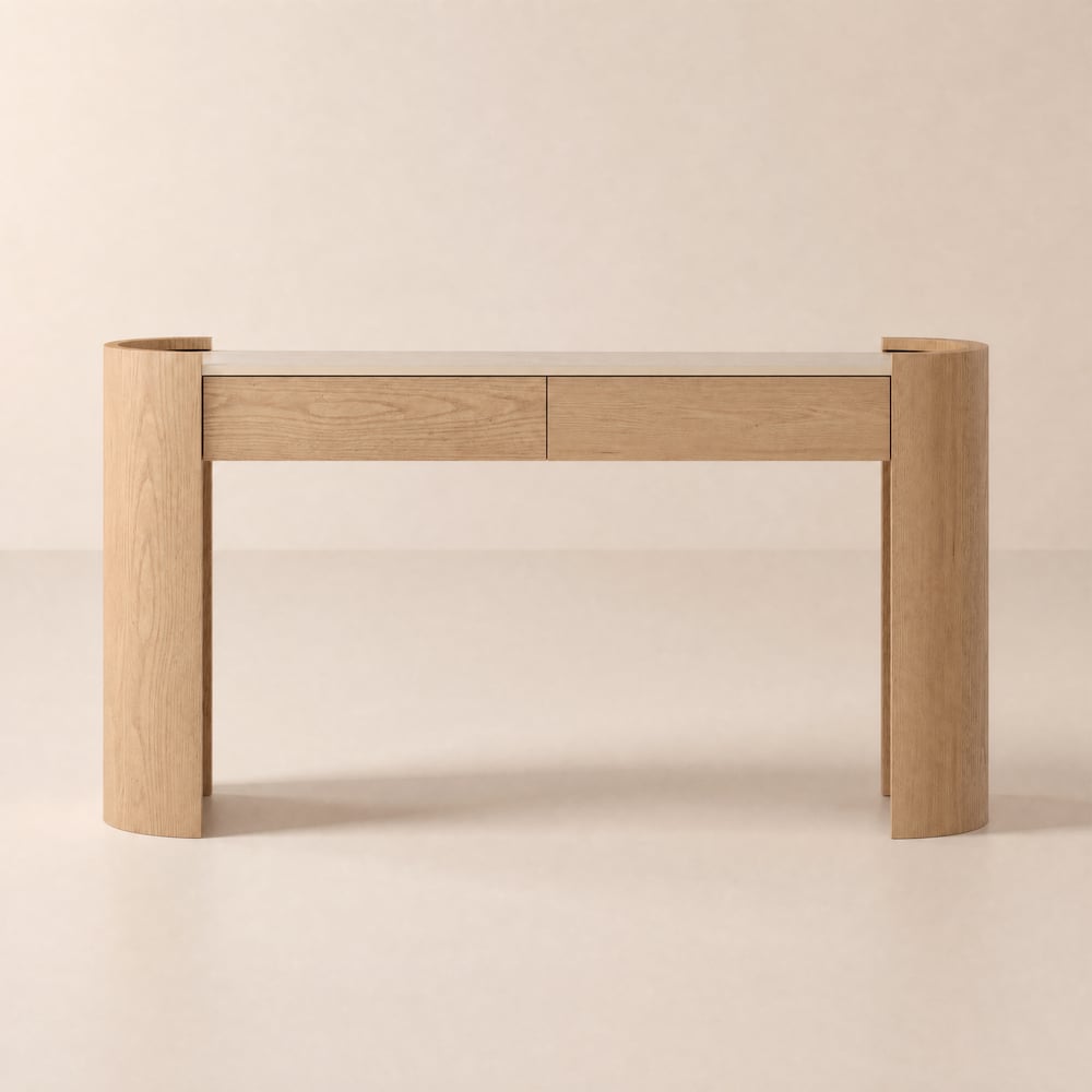 Japandi 60" Oval Sintered Stone Console Table With 2 Drawers window image