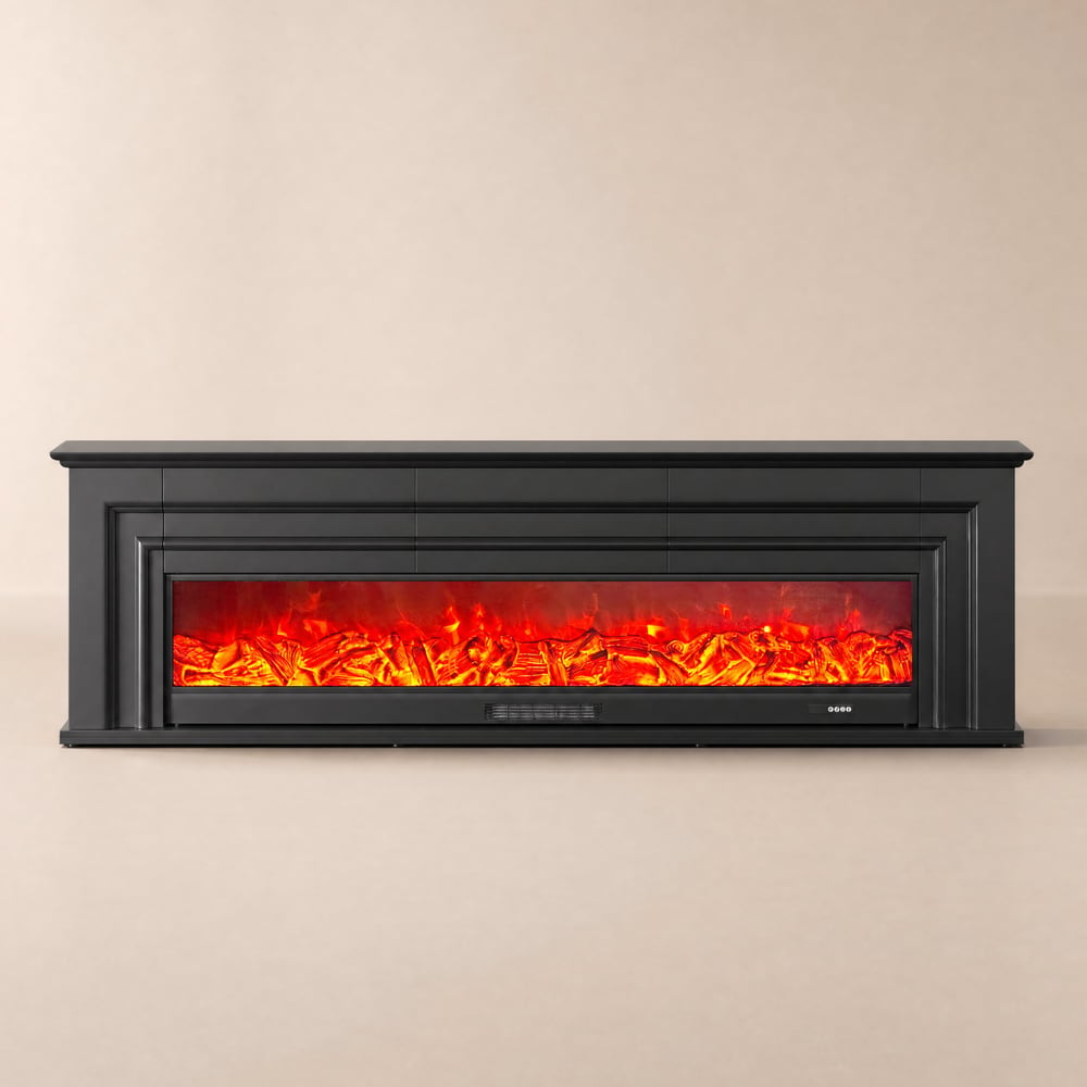 200 cm Black Electric Fireplace TV Stand with Remote Control window image