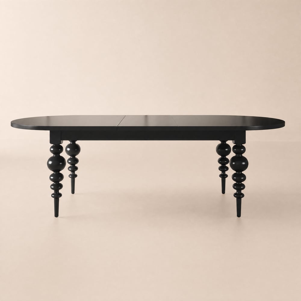 Mid-Century Modern 79"-94" Extendable Black Oval Dining Table, Seats 6–10 window image