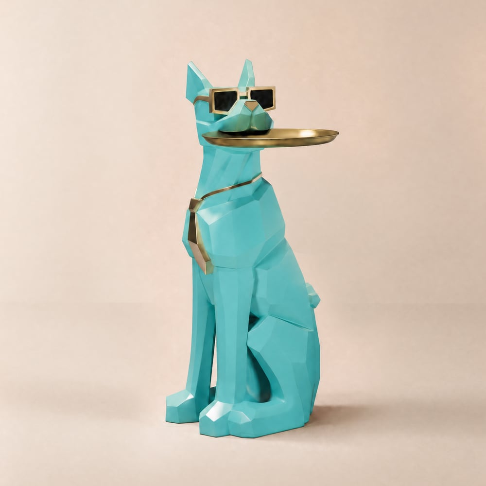 Table d'appoint moderne en résine verte pour chien avec plateau et boîte à mouchoirs image de fenêtre
