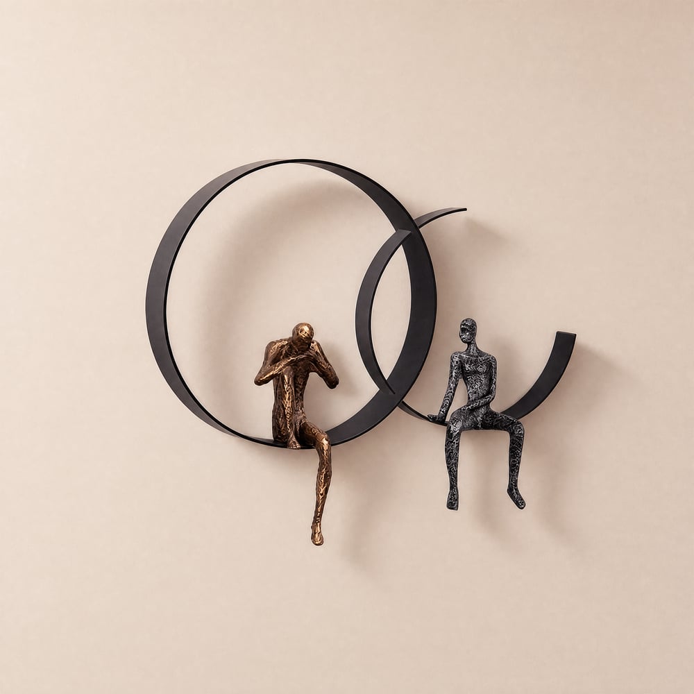 500mm Modern 3D Wall Decor Artistic Figure Metal & Resin Wall Art in Black window image