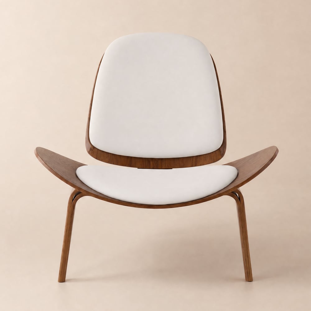 Fauteuil trois pieds rembourré en simili cuir avec pieds en bois image de fenêtre