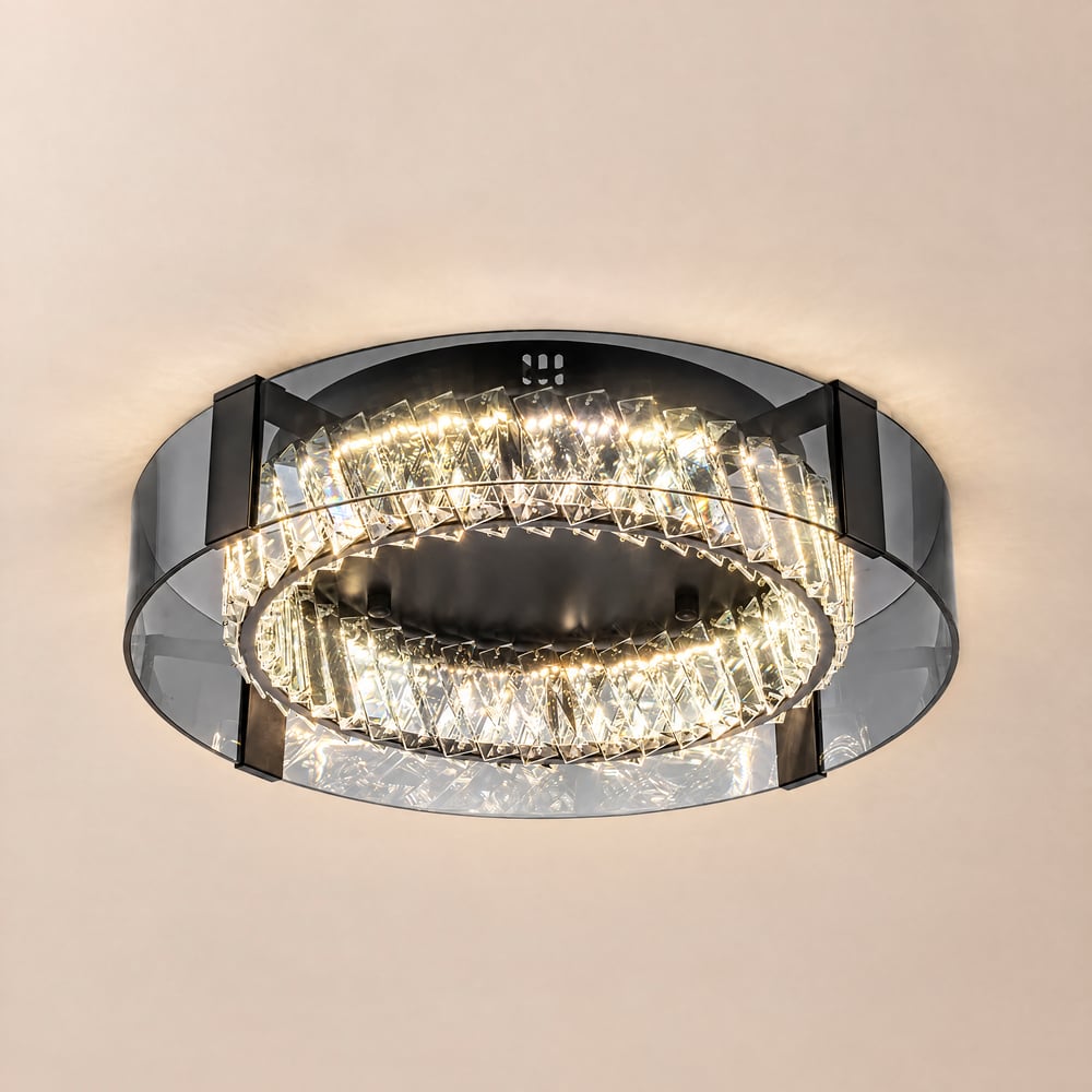 Orlova Crystal Dimmable Ceiling Lights, 3 Modes LED Flush Mount Light with Remote Control window image