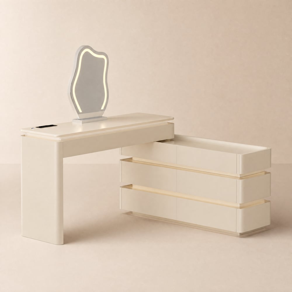Lumio White Rotating Lighted Makeup Vanity with Charging Station & Mirror window image