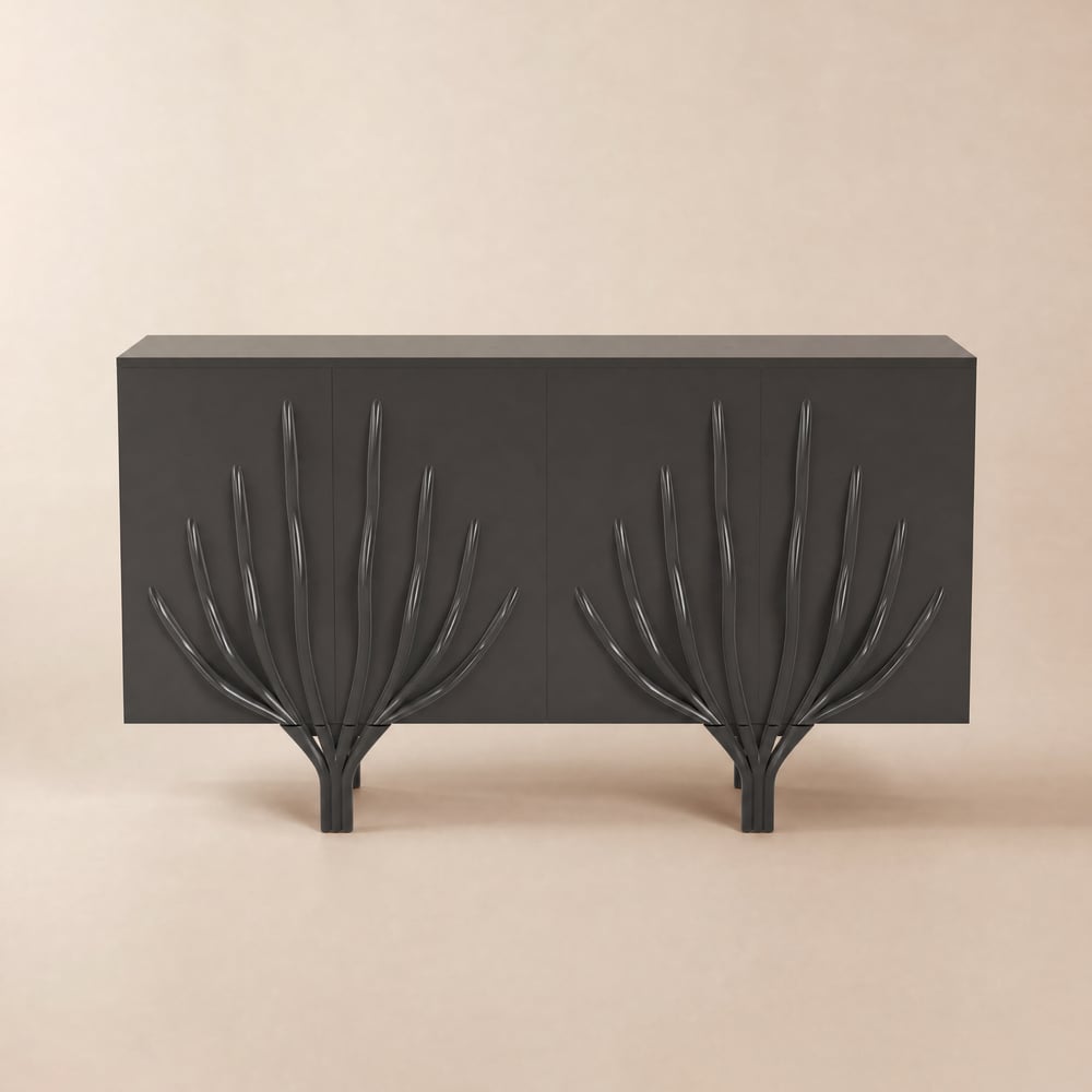 Mid Century Modern 63" Black Sideboard with Branch Design & 2 Doors window image