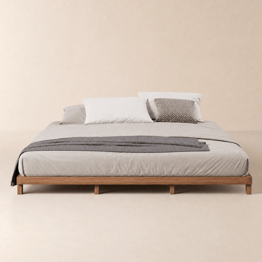 Letto Basso Giapponese in Legno Finitura Noce, 180 cm Immagine della finestra