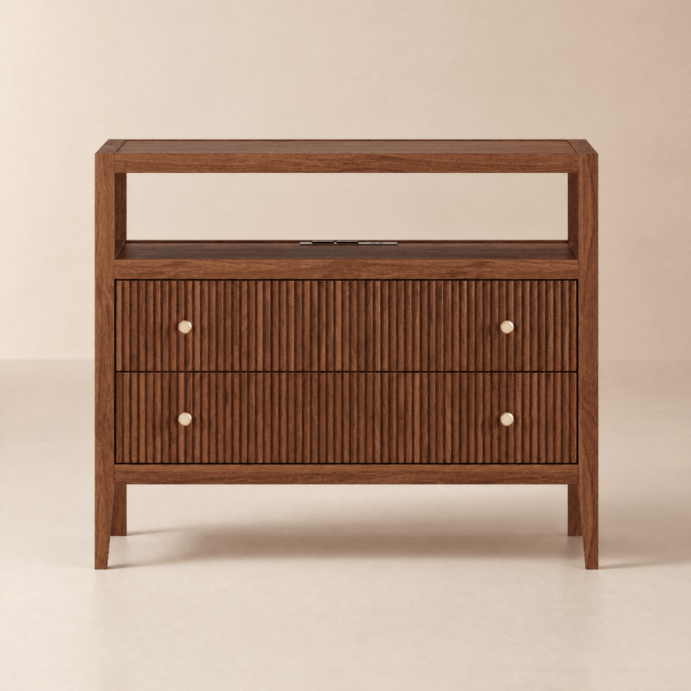 Stria Wide 2-Drawer Nightstand with Open Shelf & Charging Station window image