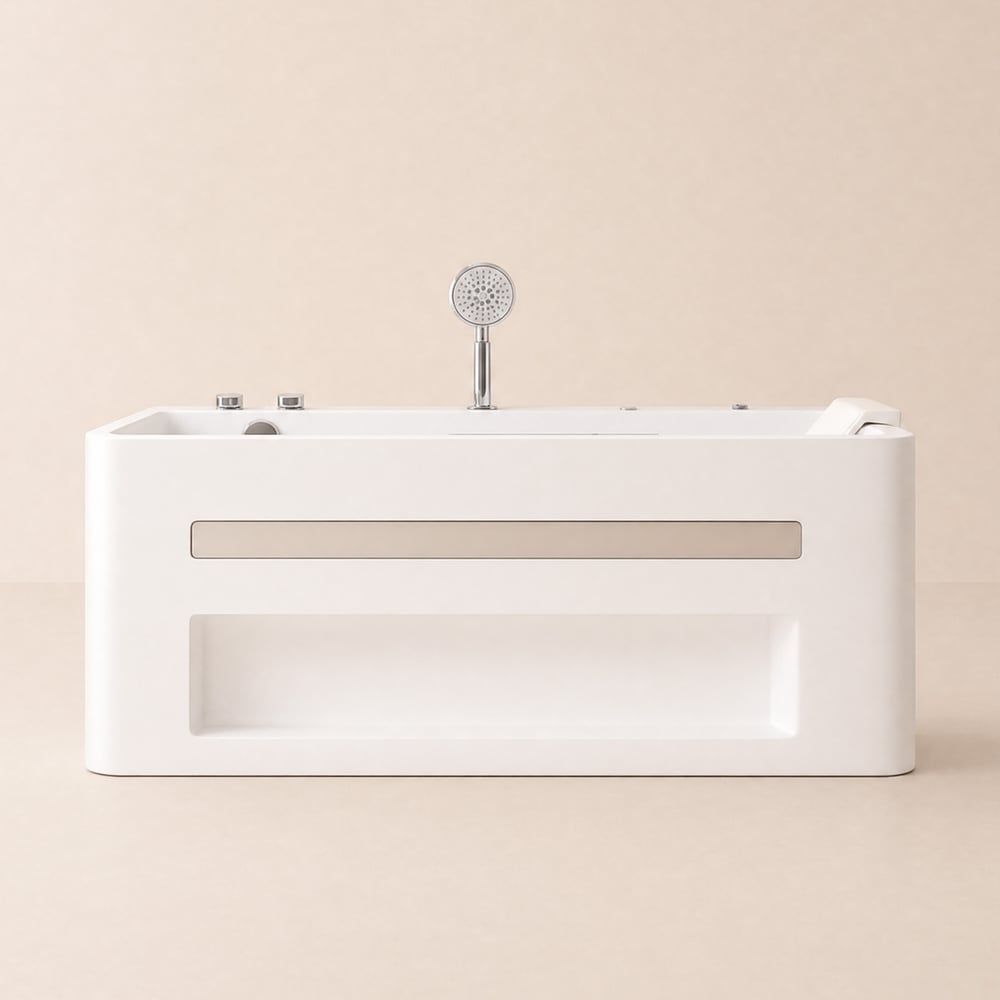 Baignoire balnéo de 150 cm avec contrôle thermostatique, jets de massage et éclairage LED image de fenêtre