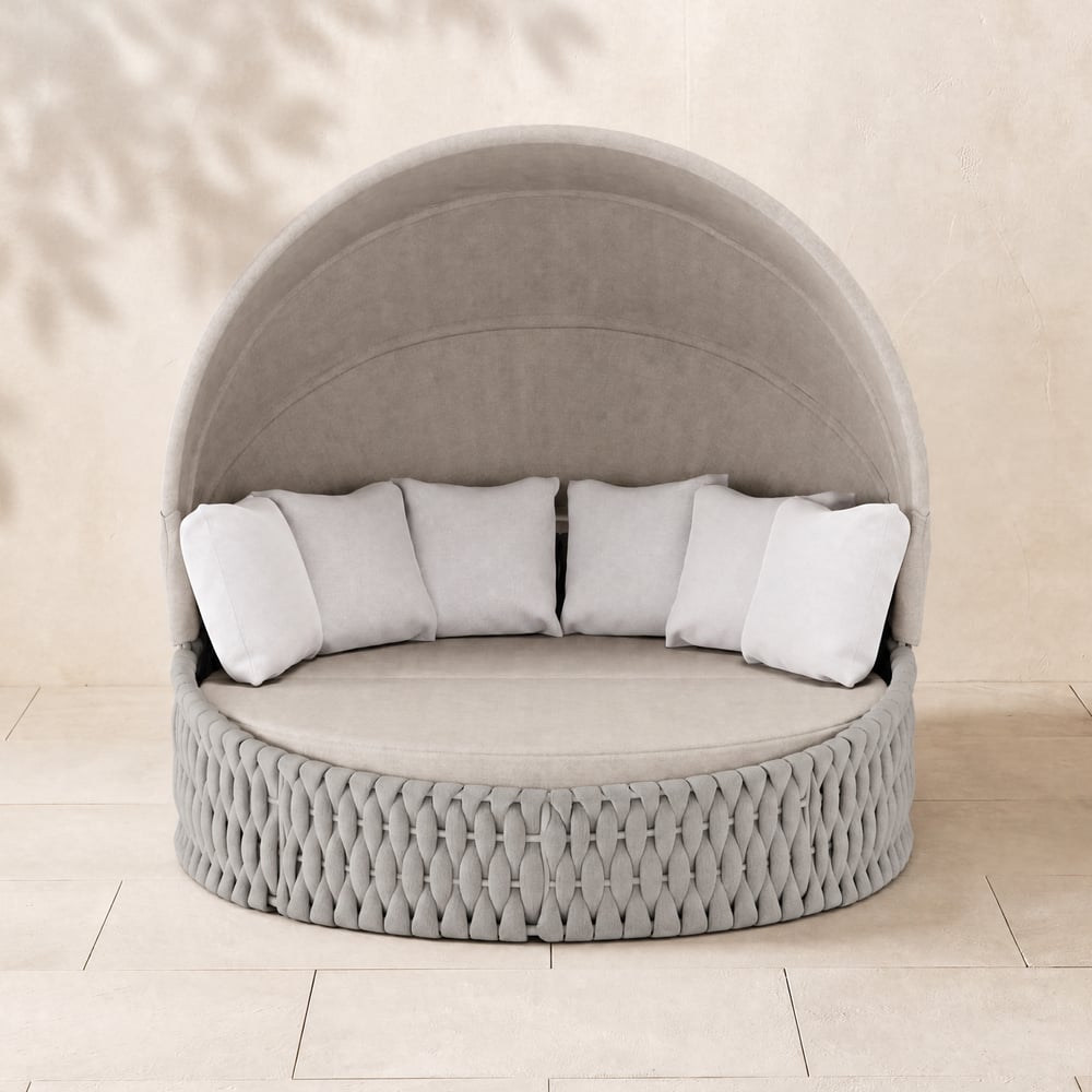 Cocaro 2-piece weather-resistant sun island with folding sun canopy in grey & white, 2200 mm window image