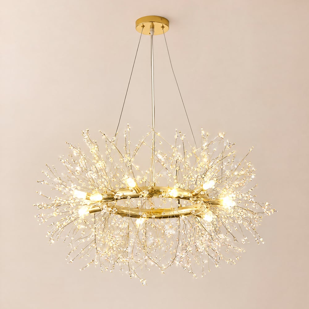 Lámpara de techo colgante Sputnik con forma de fuegos artificiales de cristal de mediados de siglo, moderna, de 12 luces Imagen de ventana