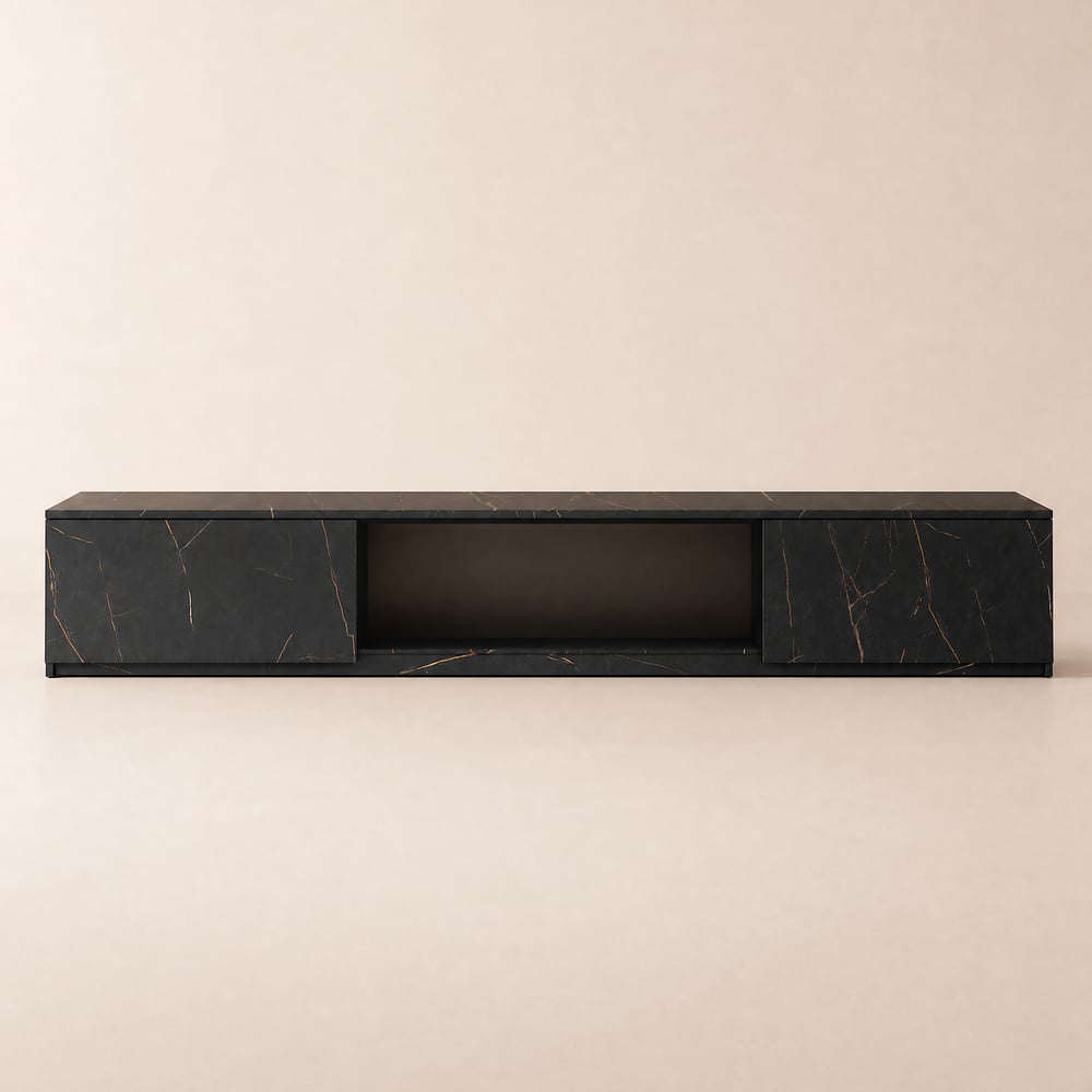180 cm Marble Veneer LED Flame TV Stand with 2 Drawers window image