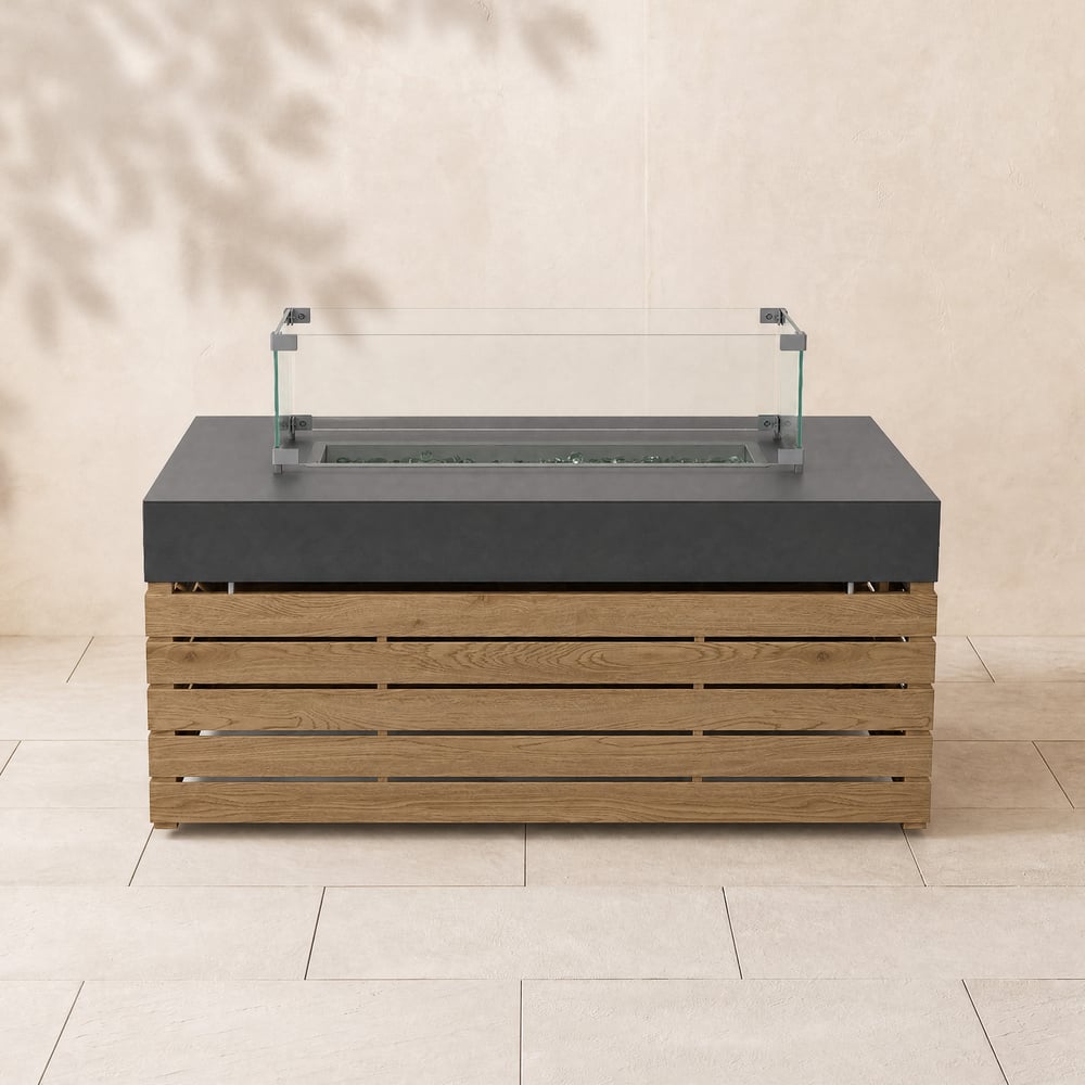 Table brasero Tevara 100 cm au propane grise avec pare-vent en verre image de fenêtre