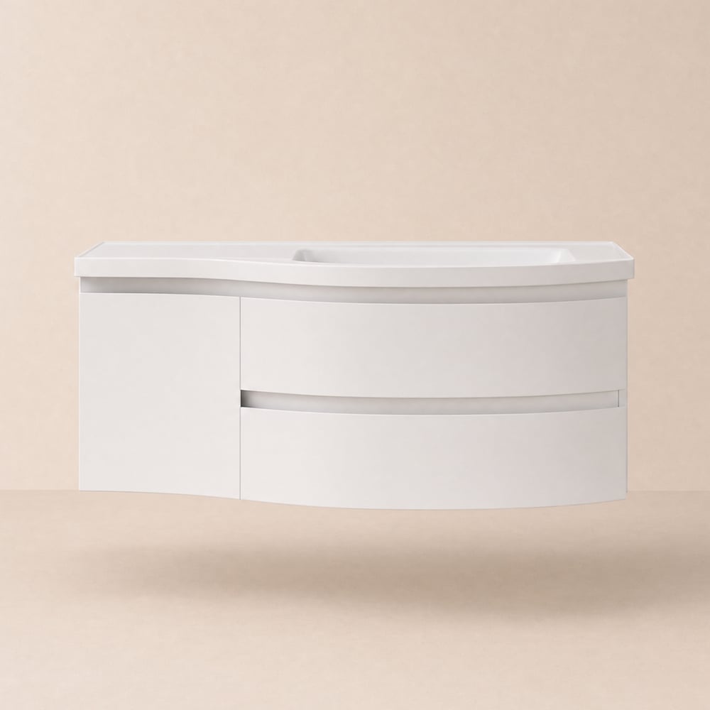 35" Floating Single Curved Bathroom Vanity with Sink & Storage window image