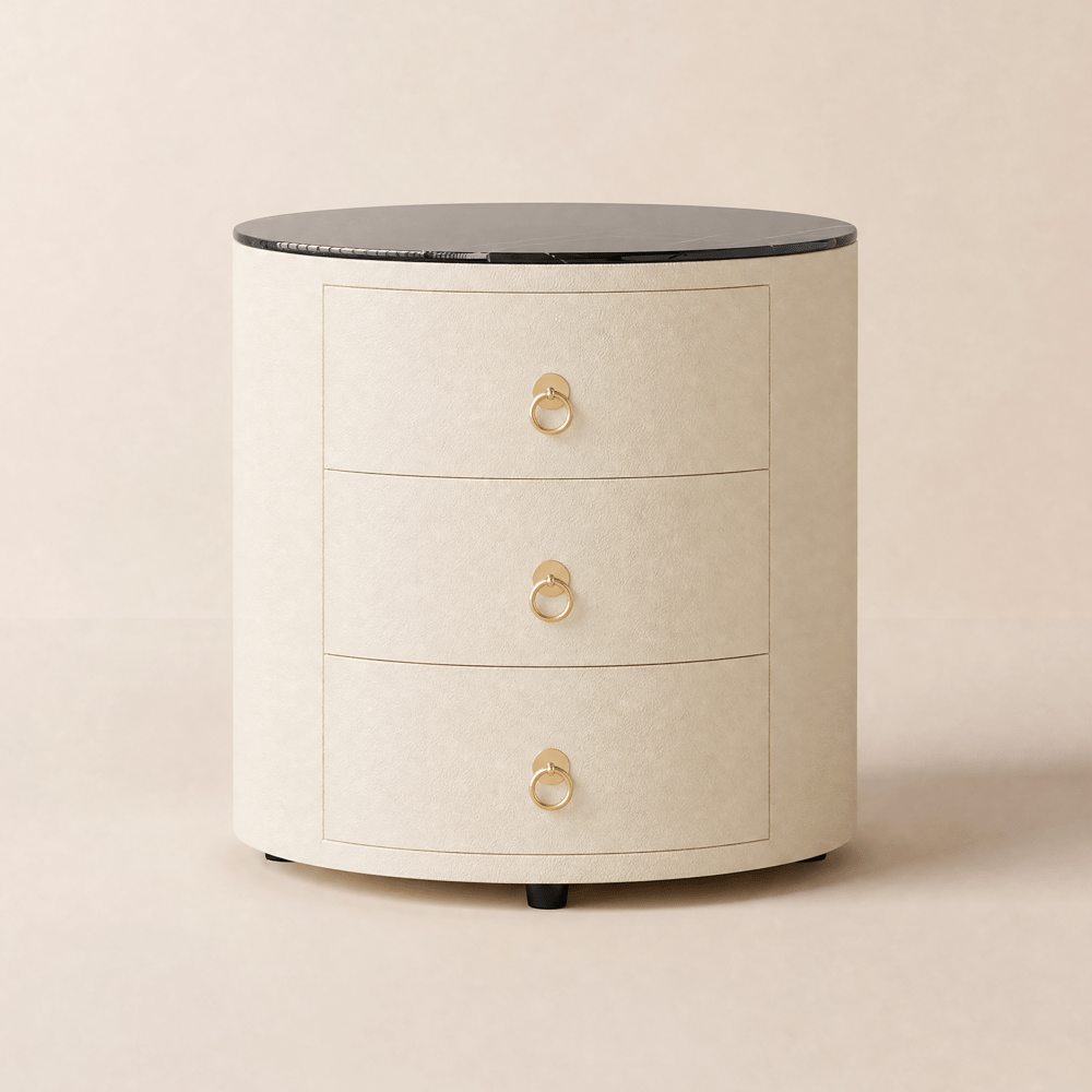 Table de chevet intelligente en cuir à 3 tiroirs avec lumière et haut-parleur image de fenêtre