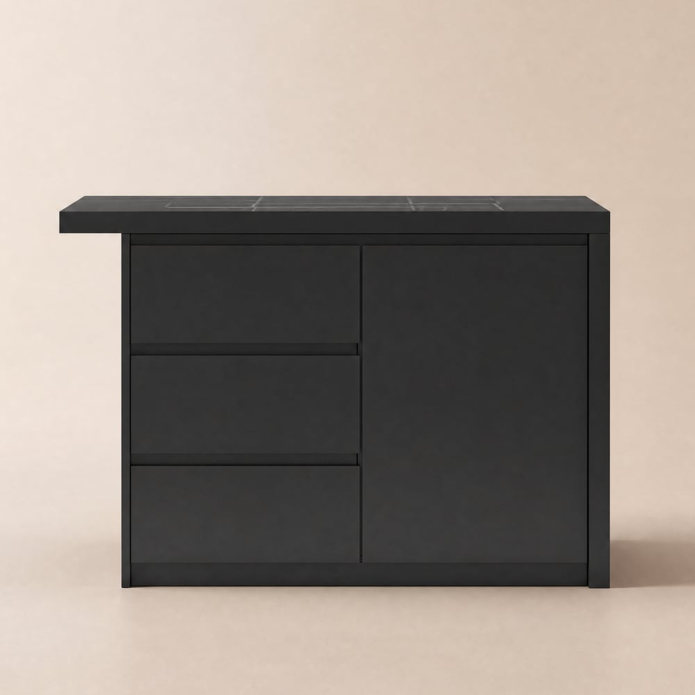 Modern 127 cm Wood Kitchen Island with Drawers & Cabinets, Black window image