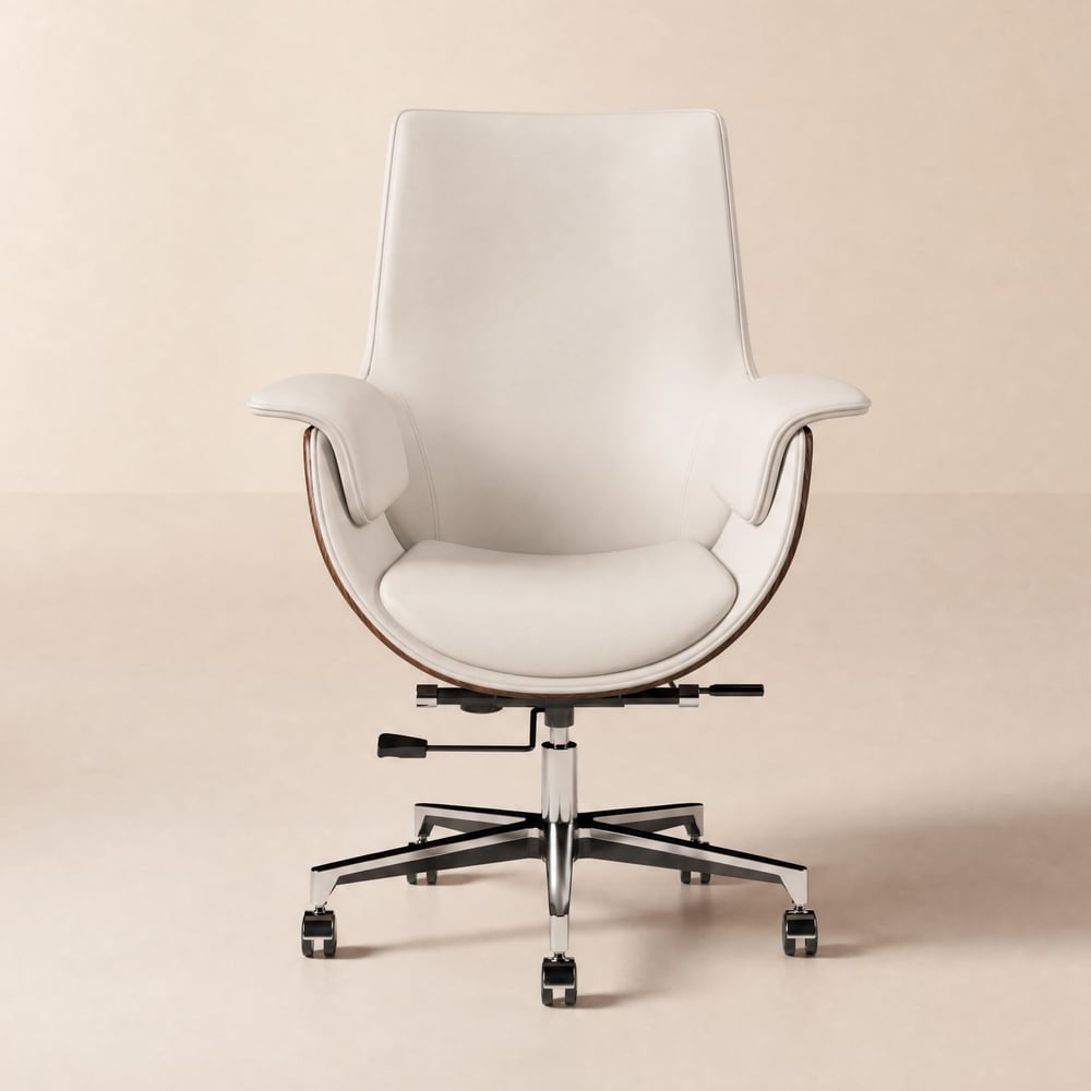Modern White PU Leather Upholstered High Back Office Chair window image