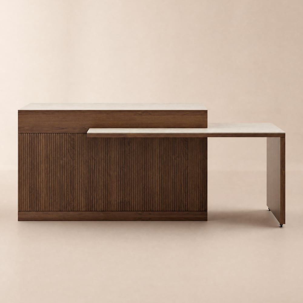 Modern 205 - 285 cm Extendable Sintered Stone Kitchen Island with Doors & Drawers, Walnut window image