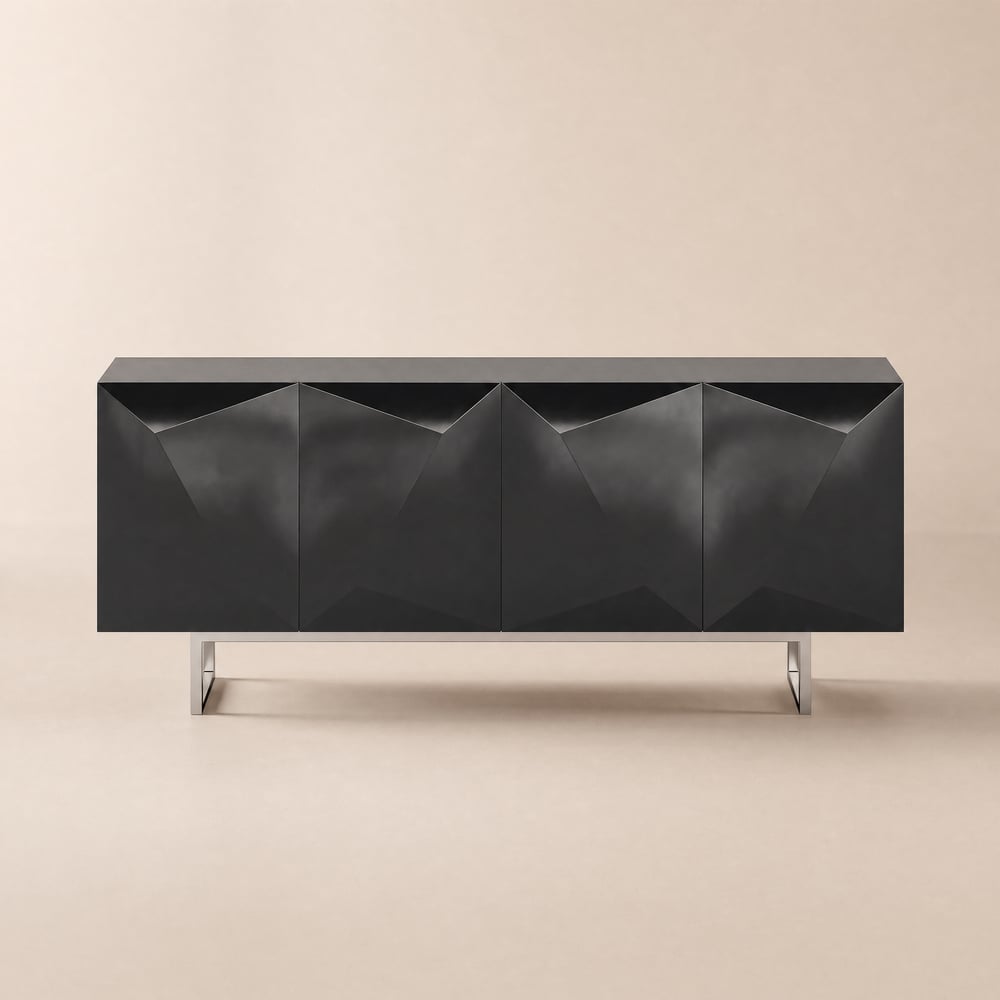 Buffet moderne 180 cm bois noir brillant avec placards et étagères réglables image de fenêtre