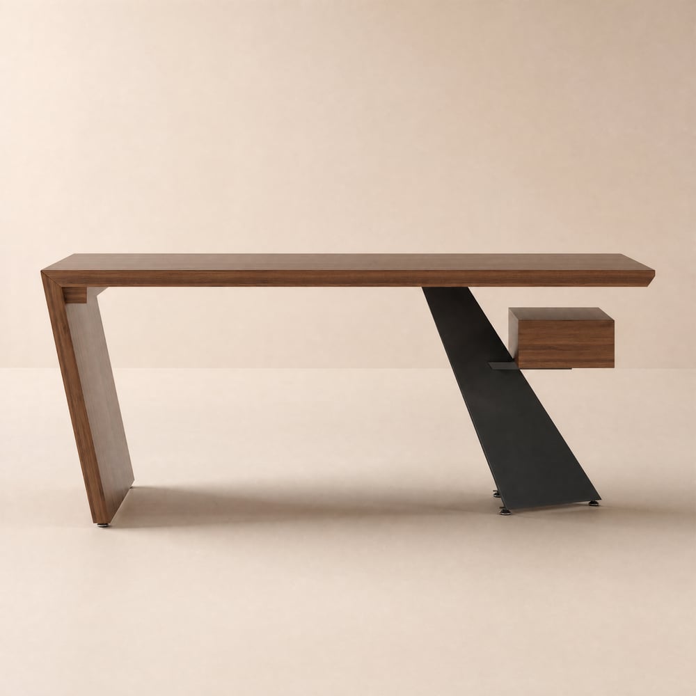 Modern 180 cm Rectangular Walnut Rubberwood Desk with Drawer window image