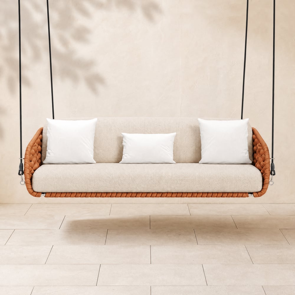 Cocaro Outdoor Rope Weave Aluminum Swing Chair with Cushion for 2 in Orange window image