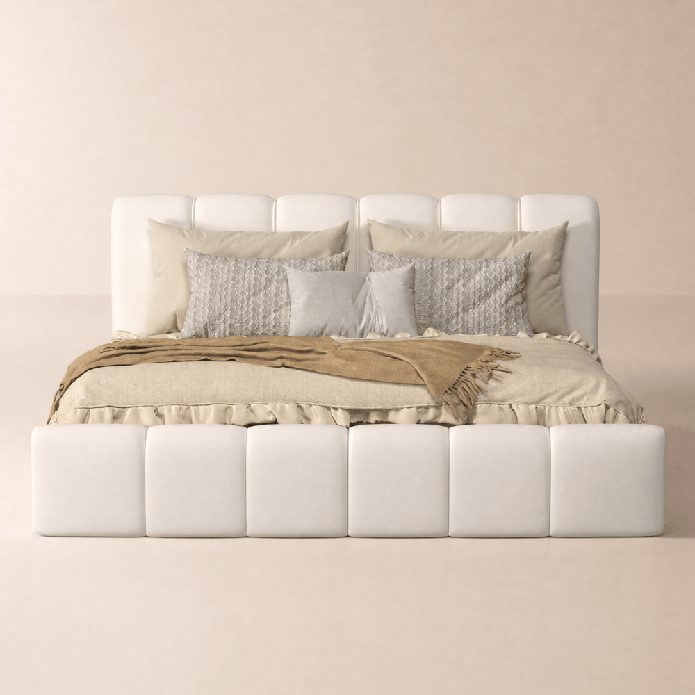 Humply Modern Queen White Leather Upholstered Bed Frame window image