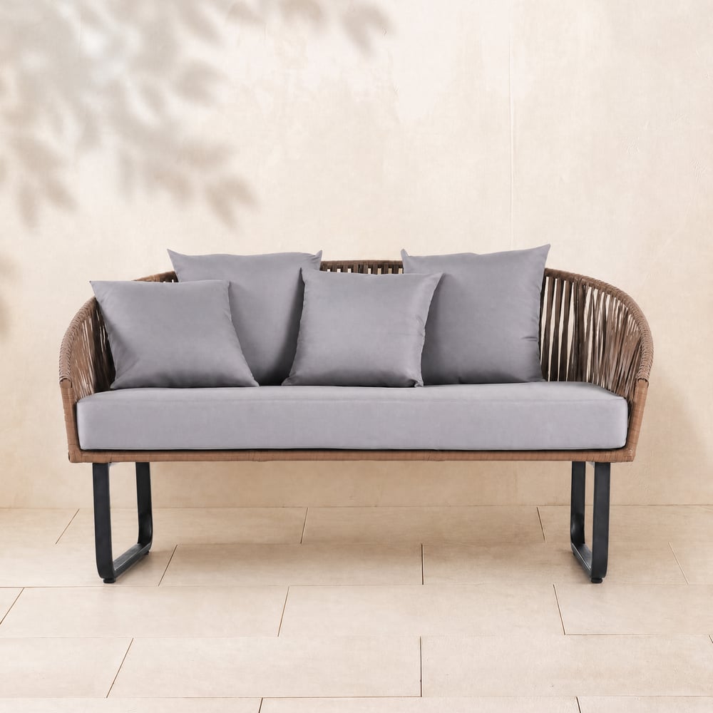 1600mm Rattan Outdoor Daybed with Grey Cushion Pillow Aluminum Frame window image