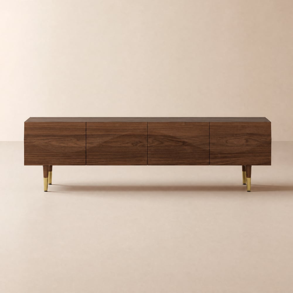 Televizní stojan Lake Mid Century s vlnitým designem pro skladování ořechů 4 zásuvky pro televizory do 75" obrázek okna