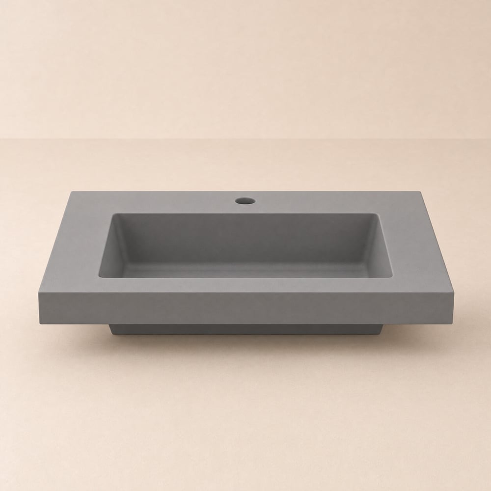 600mm Rectangular Concrete Gray Drop-in Bathroom Basin window image