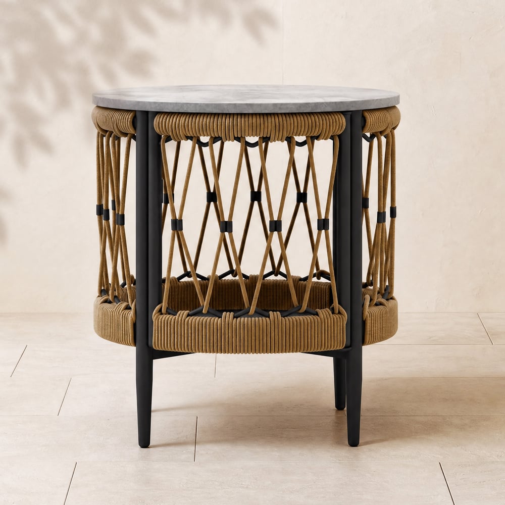 Ropipe 50 cm Round Outdoor Side Table with Storage Patio Rope End Table in Dark Grey window image
