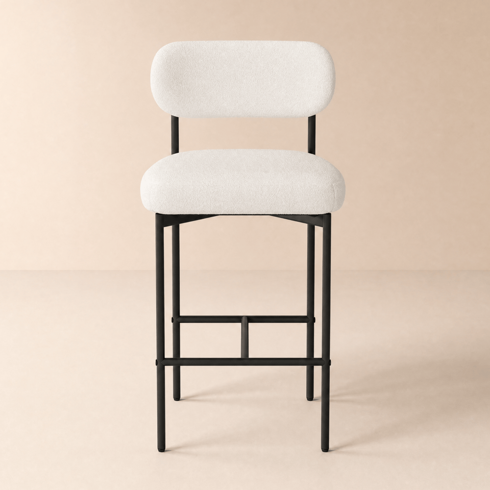 Tabouret de comptoir blanc Modern Boucle, ensemble de 2 avec dossier et repose-pieds image de fenêtre