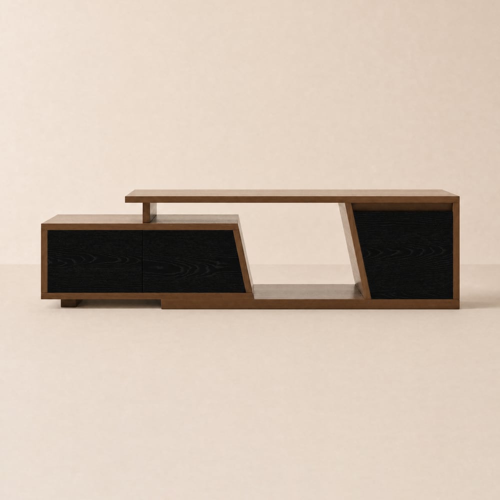 Meuble TV extensible Fero 120 à 180 cm avec 3 tiroirs image de fenêtre