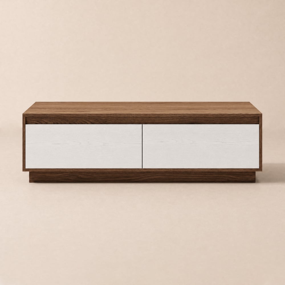 Fero Mid Century 120 cm White & Walnut Rectangular Coffee Table with 4 Drawers window image