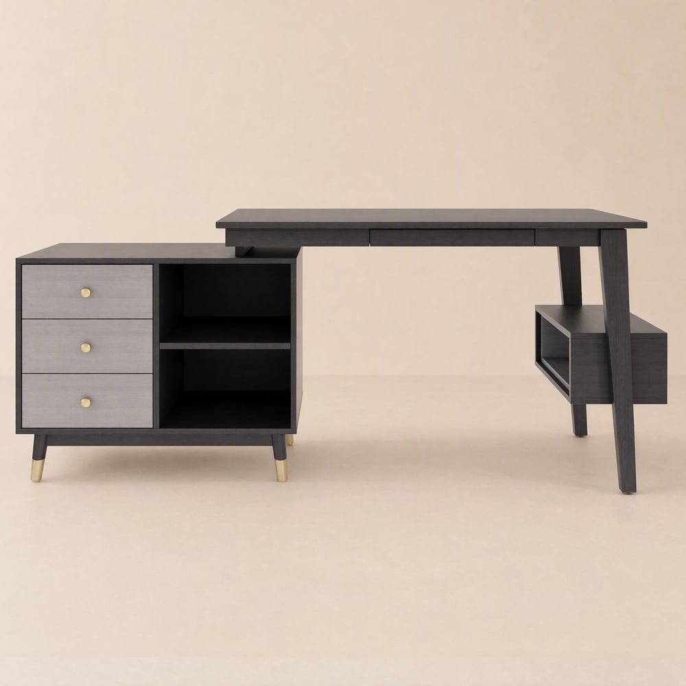 Ultic 120 cm L-Shaped Grey Rotating Desk with Storage window image