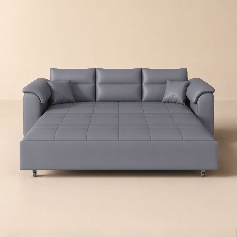 74" Full 2-Seater Faux Leather Pull-out Sleeper Sofa with Storage and Side Pockets window image