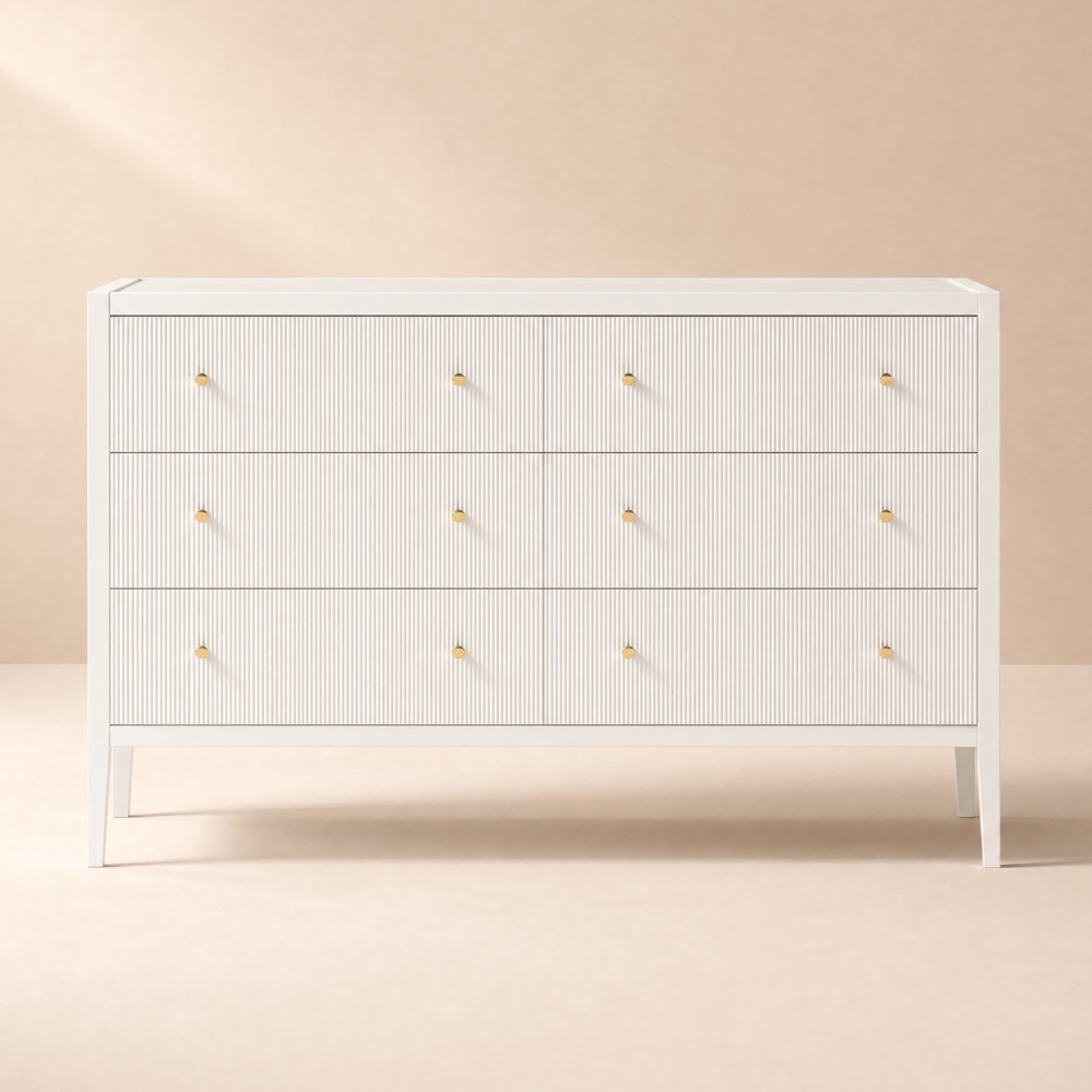 Stria 47" Fluted White 6-Drawer Dresser with Charging Station window image