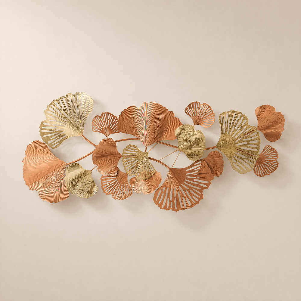 53.9" Farmhouse Gold Ginkgo Leaves Wall Decor For Living Room Bedroom Metal Wall Art window image