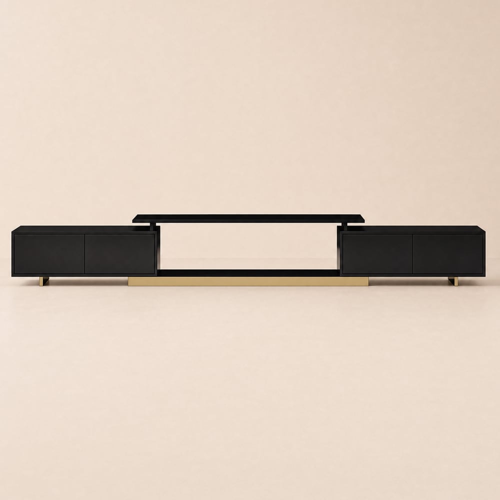 Mordel 160 - 238 cm Extendable Black TV Stand with Storage window image