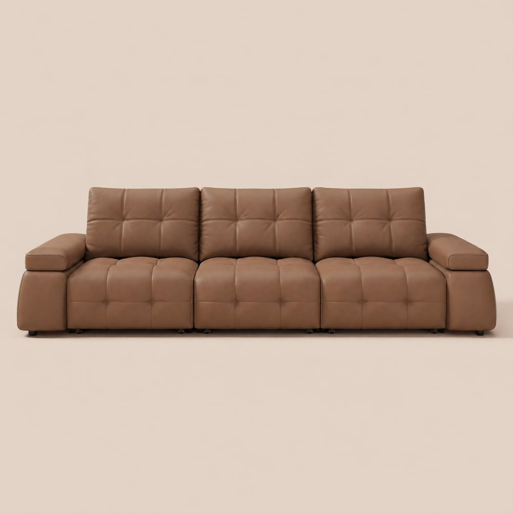 130" 3-Seater Genuine Leather Power Convertible Sleeper Sofa with Adjustable Armrests window image