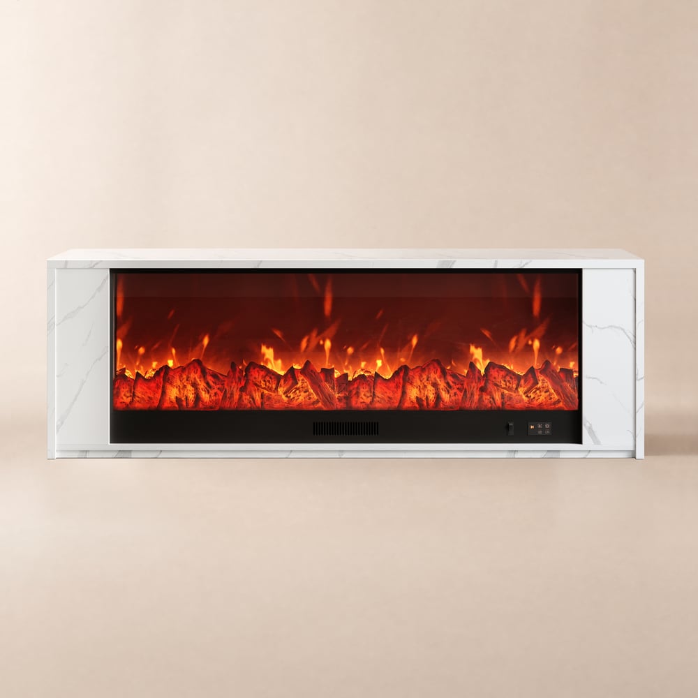 71" Marble Veneer Electric Fireplace TV Stand with Remote Control window image