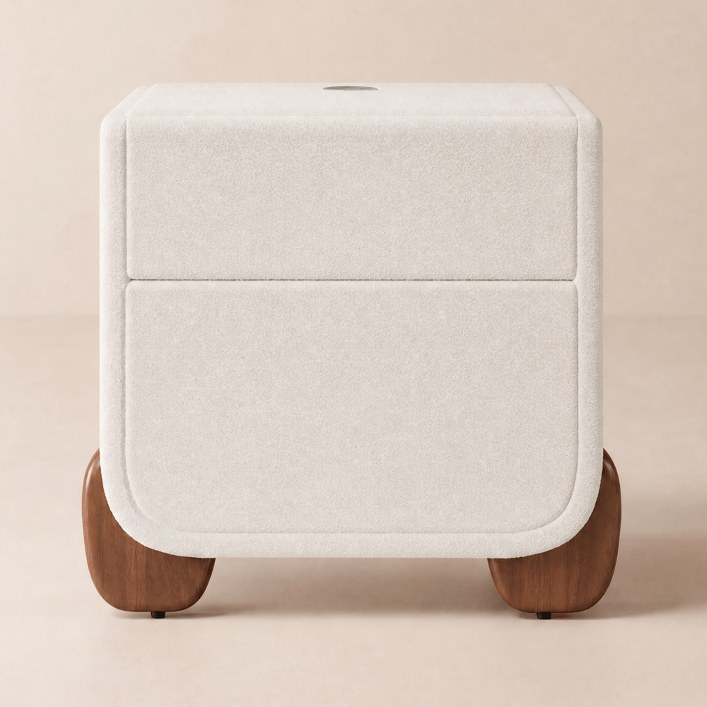 Curva Boucle 2-Drawer Bedside Table with Walunt Wood Legs and USB Port window image