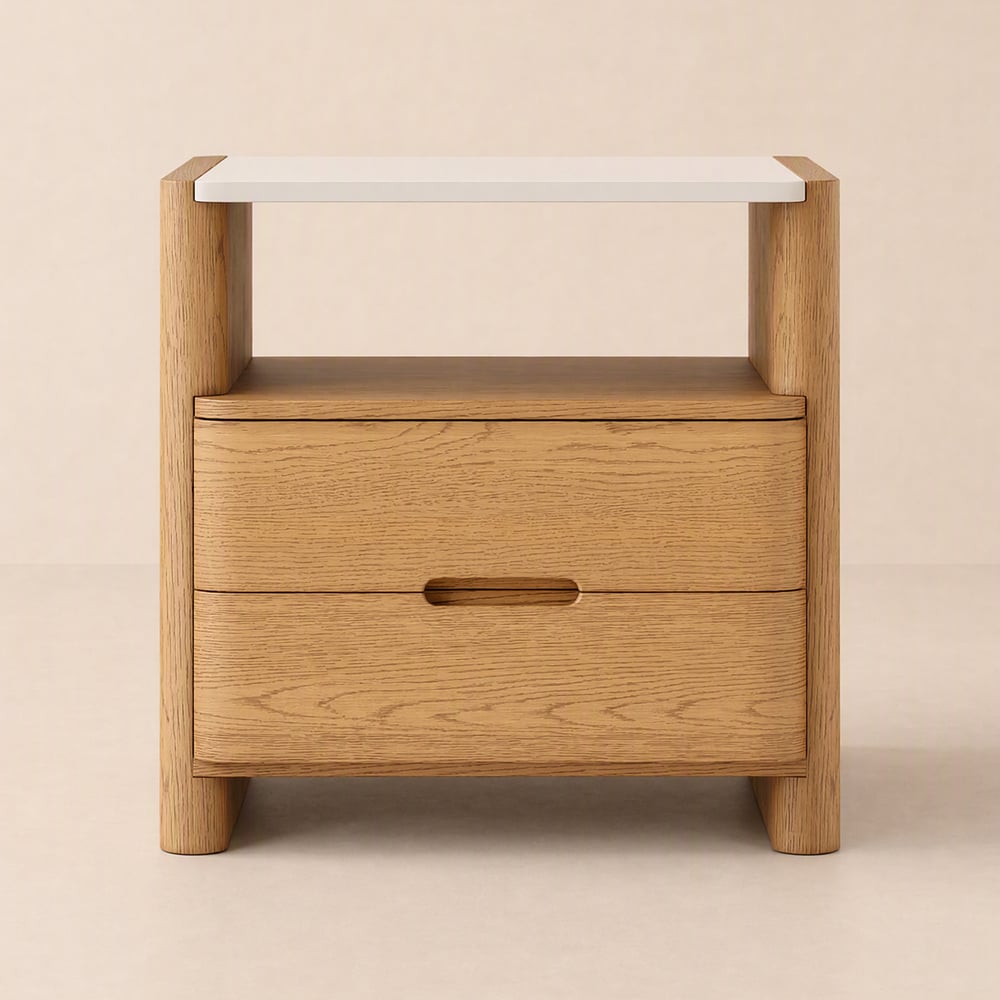 Arvona Modern Natural Wooden 2-Drawer Nightstand with Sintered Stone Top window image