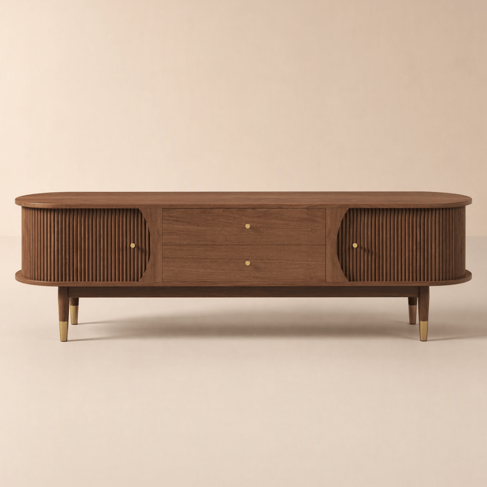 180 cm Ash Wood Fluted TV Stand with Storage window image