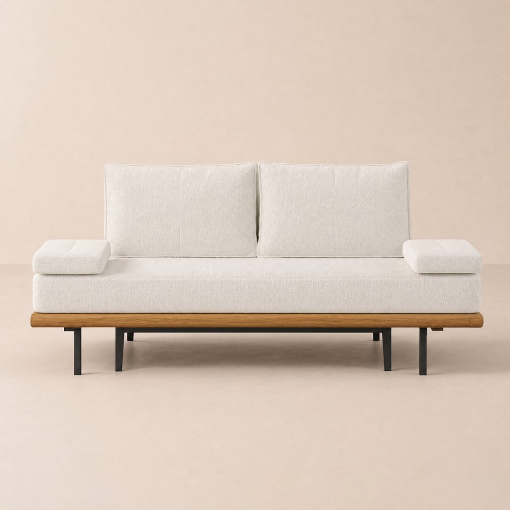 200 cm 3-Seater Cotton & Linen Convertible Sofa Bed with Pillows window image